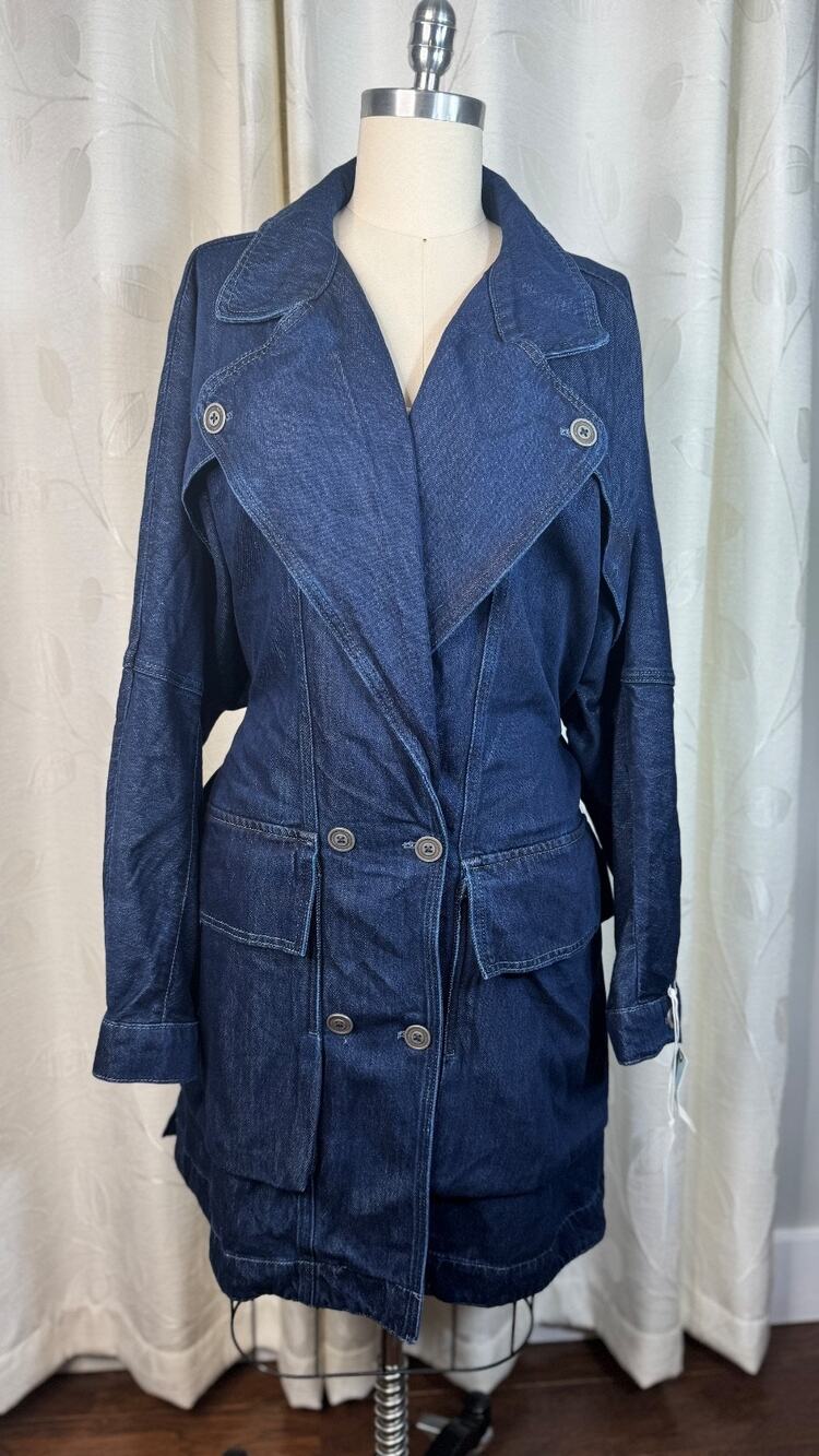 Anthropologie Pilcro Belted Double Breasted Dolman Sleeved Denim Jacket - 2X/3X